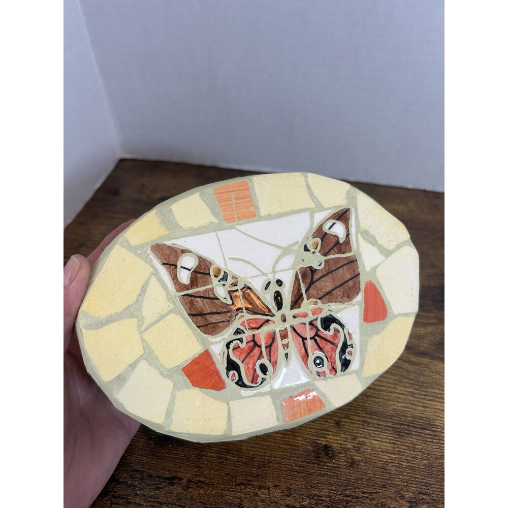 World Bazaar Mosaic Butterfly Trinket Box Floral Oval Jewelry Box Decor Gift